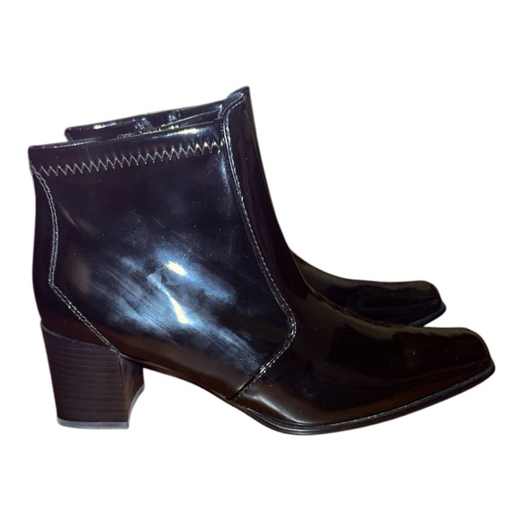NWT Bass booties size 9 black patent leather side zip block heel square toe - Picture 2 of 11